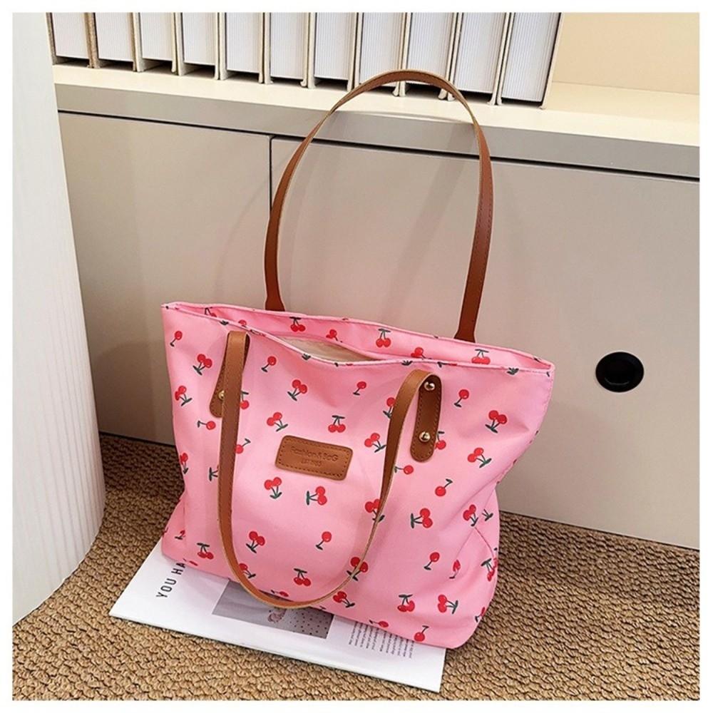 Large Capacity Shoulder Bag Sweet Cherry-Print Versatile Style Tote Bag Trendy Design Fashionable Women Shoulder Bag