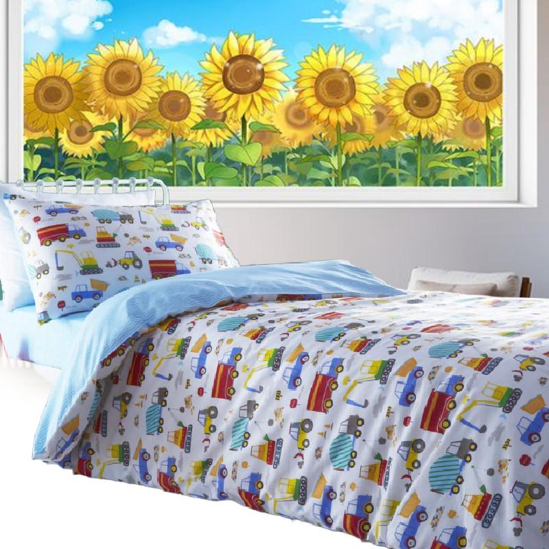 Car Trucks Diggers Cartoon Pattern 3d Digital Printed Bed Set With Polyester Cotton For Kids Bedroom Decor