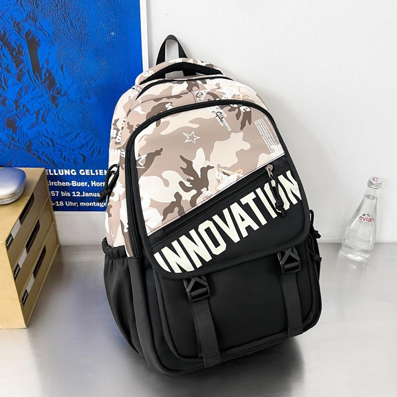 Schoolbag Japanese ins trendy cool American retro contrasting colors versatile large-capacity schoolbag male junior high school student backpack
