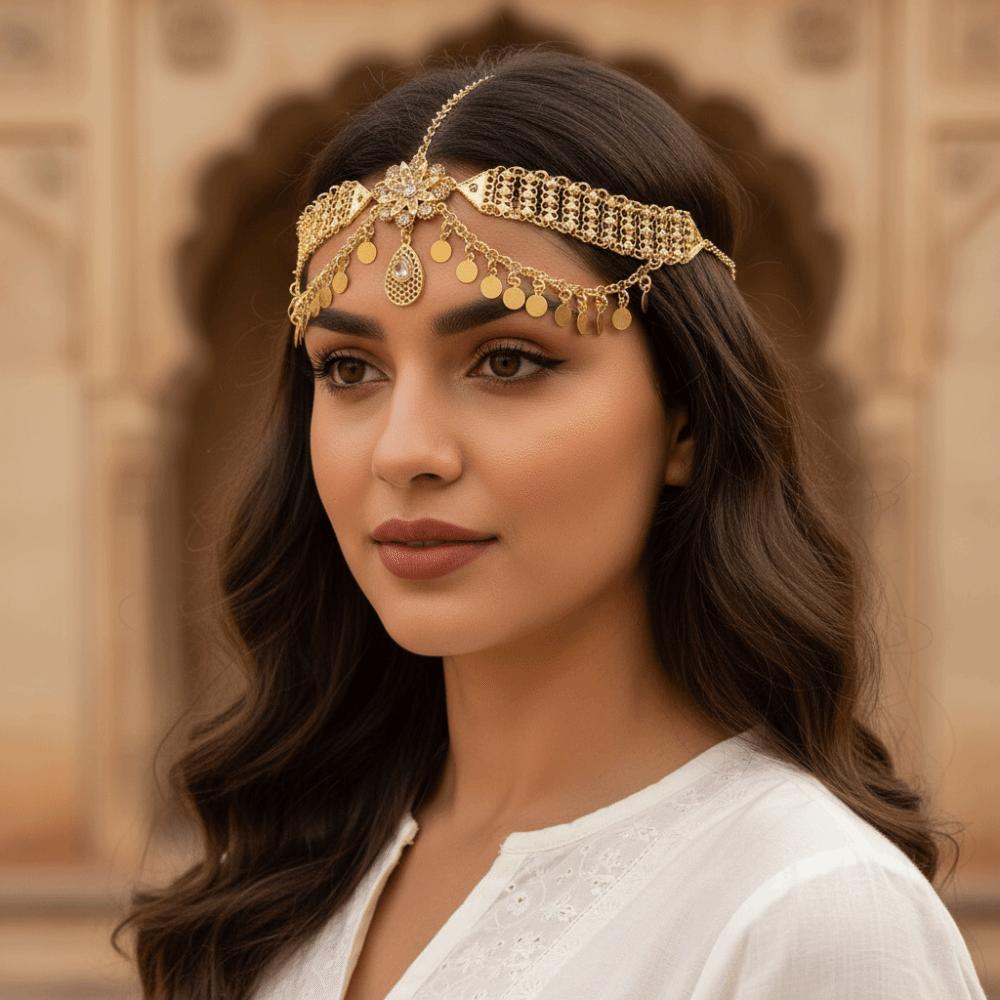 Gold Color Headdress Rhinestone Flower Tassel Hair Jewelry New Head Chain  Women Jewelry