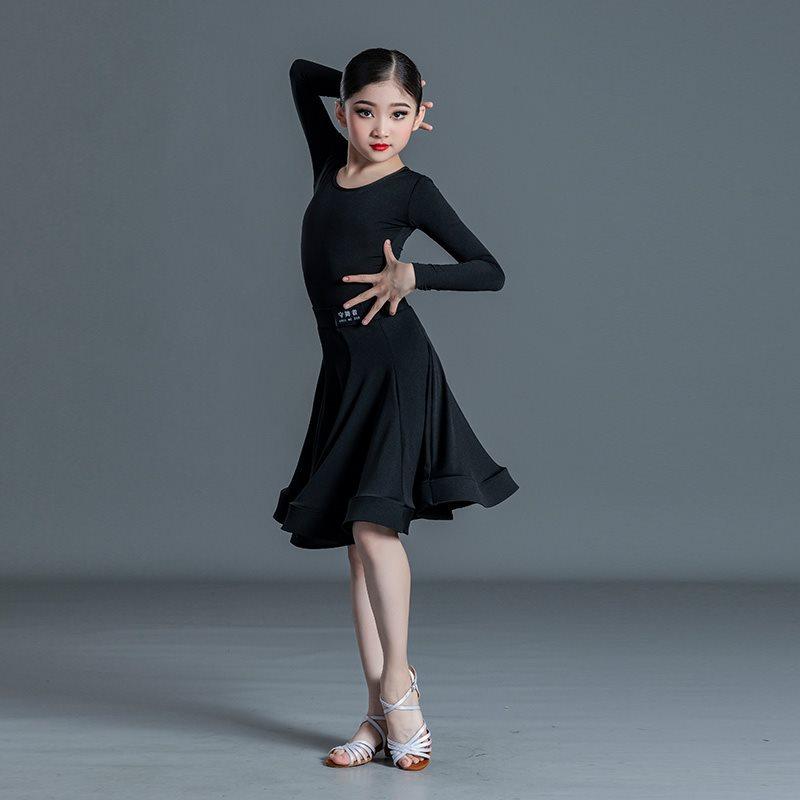 Children's Latin Dance Dress Girls' Dance Practice Dress Latin Dance Dress Long Sleeve Competition Split Dress