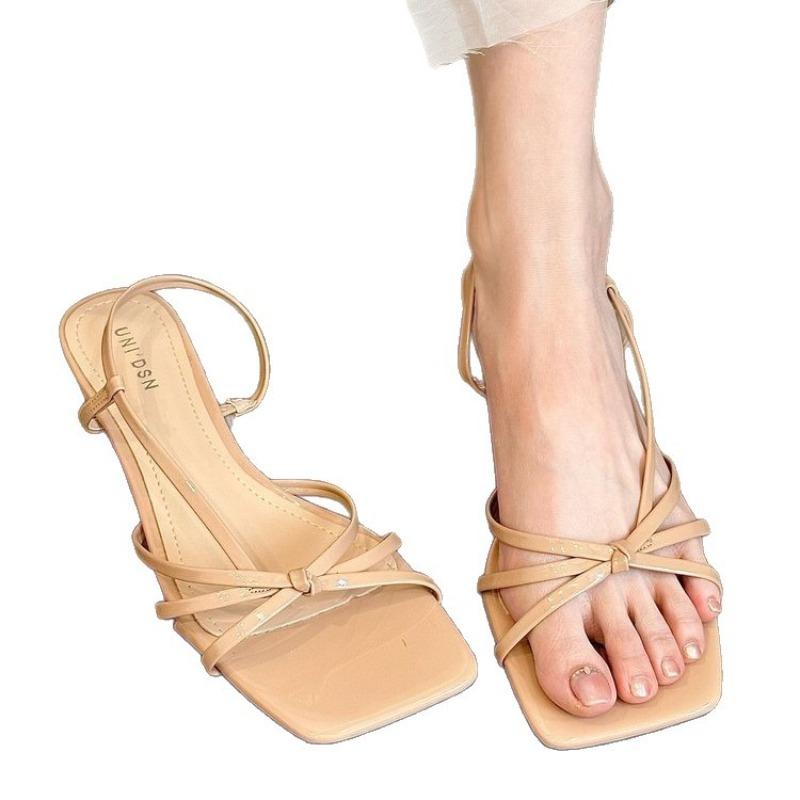 2025 New Elegant Women's Roman Style Sandals  Material Side Open Platform Heel Flat Buckle Shoes Comfortable Summer Footwear