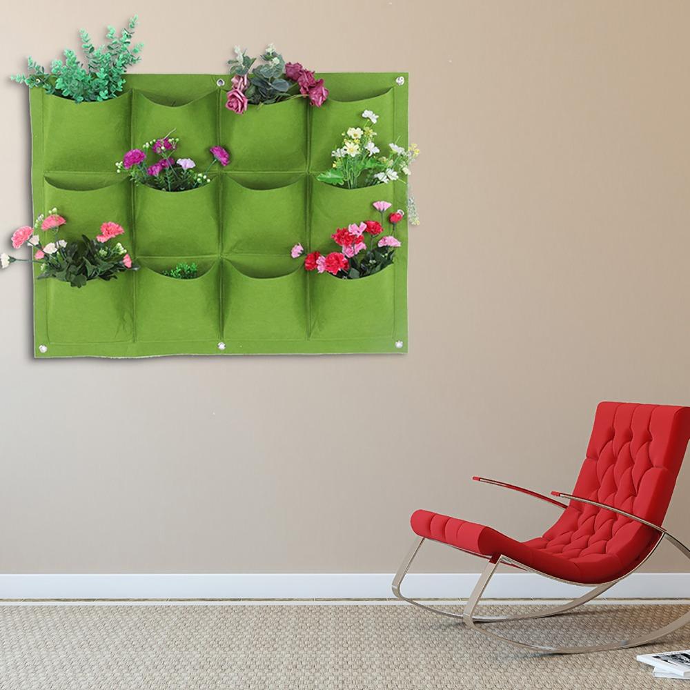 12 Pockets Hanging Wall Planter Bag Degradable Vertical Greening Planter  Outdoor Gardening