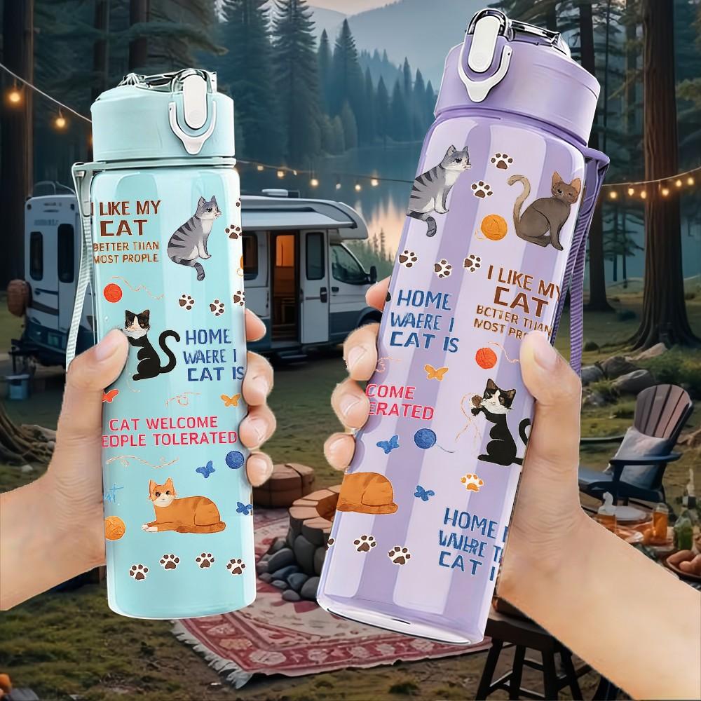 1PC Doodle Hand Drawn Mixed Pattern 750ml Color Plastic Sports Water Bottle Leakproof Flip Straw Lid Suitable for Sports Office Home Use
