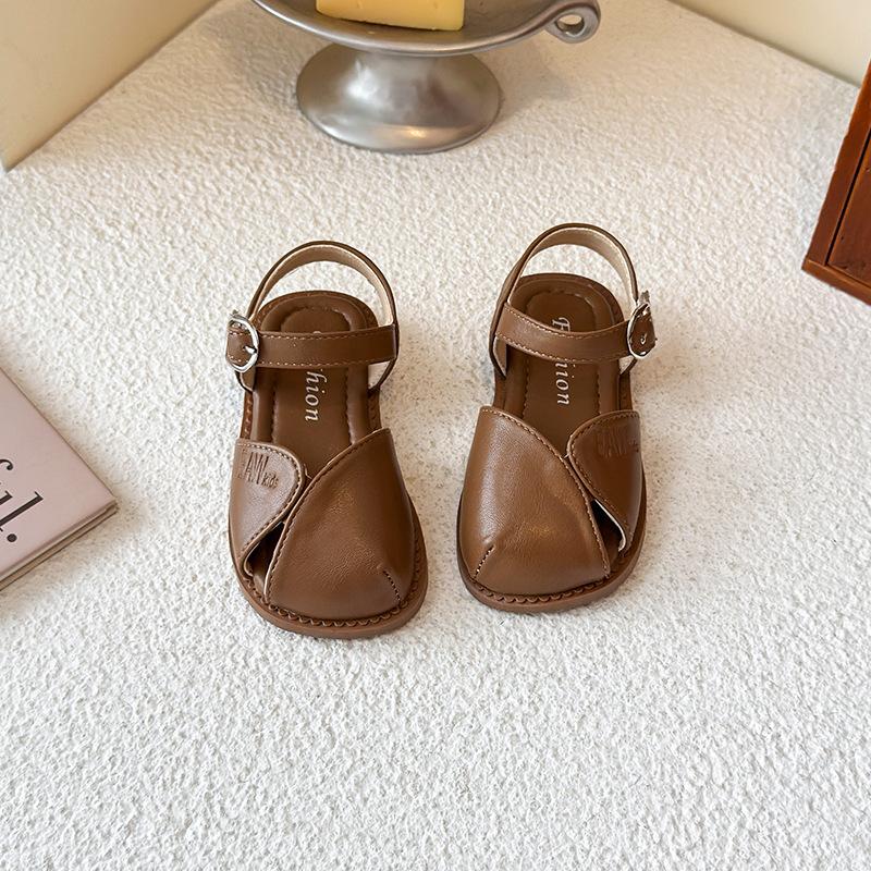 Girls Sandals Soild Color Versatile Kids Beach Shoes Hook&loop Soft Sole 2025 Summer New Children Princess Shoes Korean Style