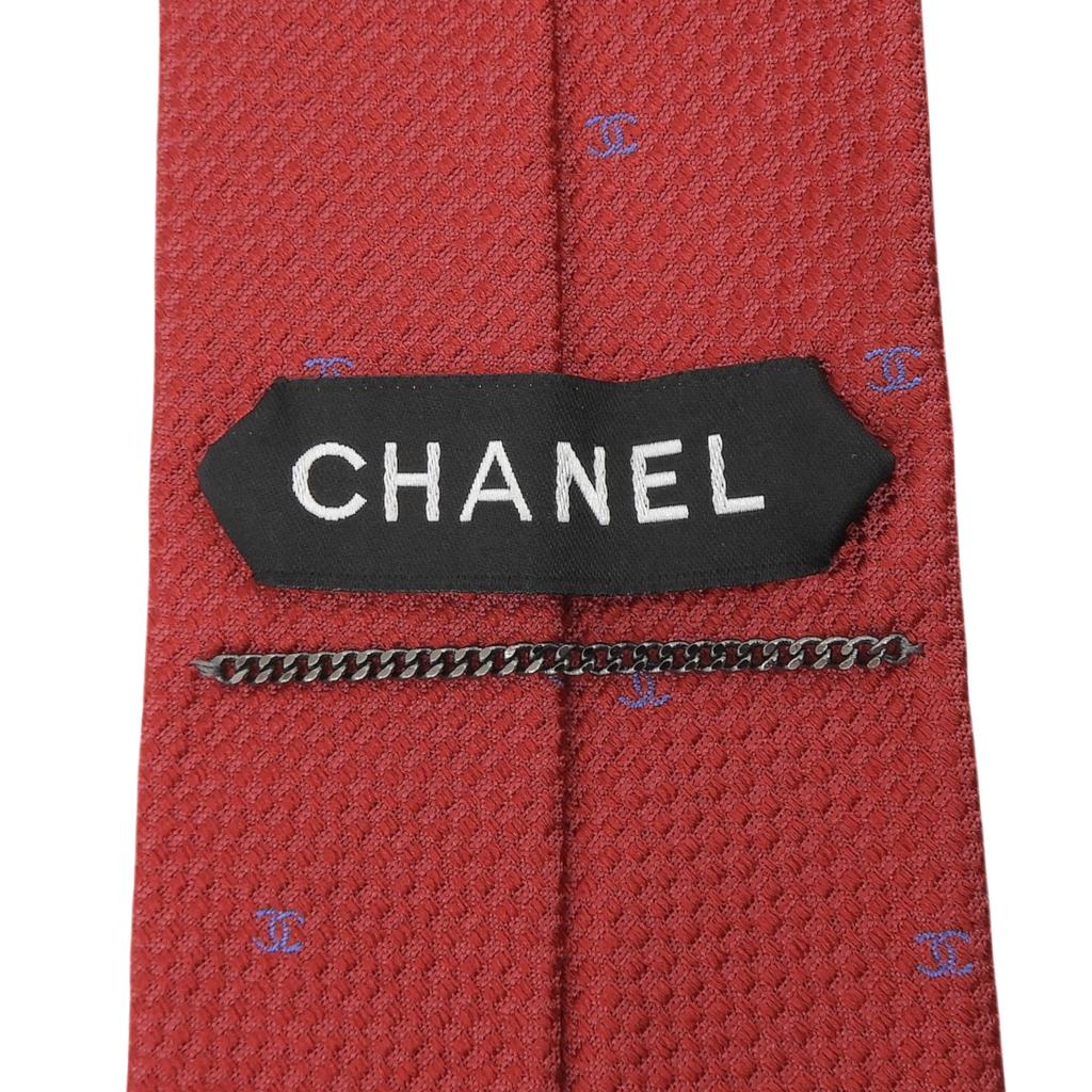 Excellent CHANEL Tie COCO Mark All-over Print Jacquard Red Silk Mens Used