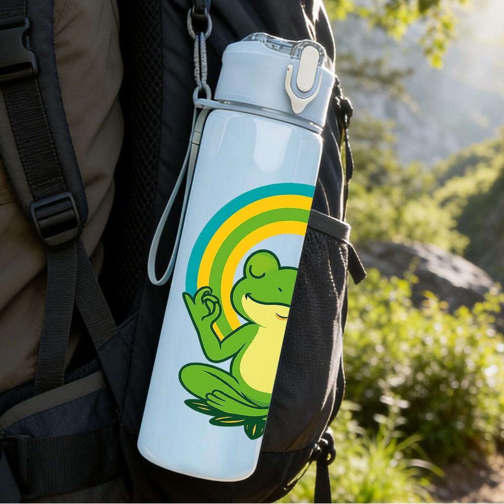 1PC Rainbow Frog Cartoon Design 750ml Color Plastic Sports Water Bottle Leakproof Flip Straw Lid Suitable for Sports Office Home Use