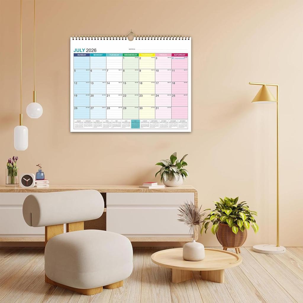 Wall Calendar 2026-2027, 18 Months Academic Calendar, Jan. 2026 - Jun 2027, 14.76" × 11.75", Monthly Wall Hanging Calendar with Thick Paper for