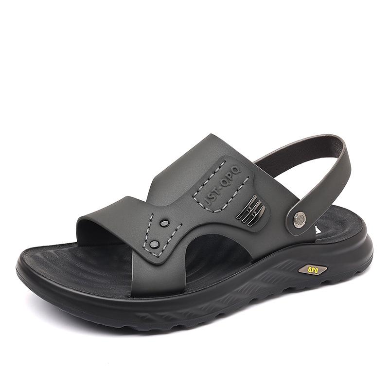 Fashion Summer New Designer Leather Sandals for Men Fashion Casual Solid Color Beach Shoes Male Anti-slip Dual-use Slipper Shoes Man
