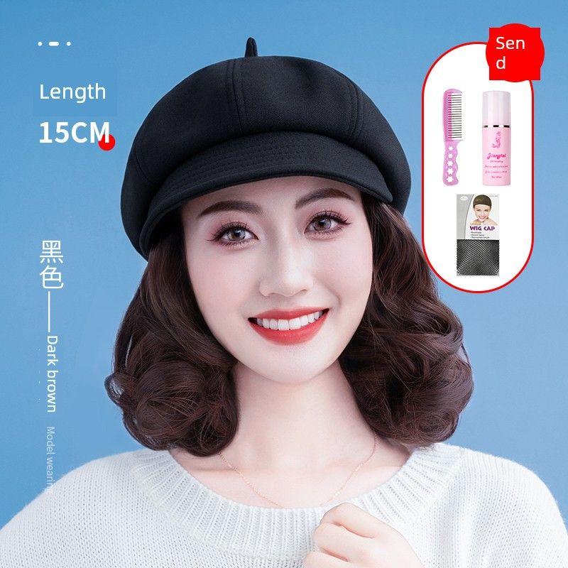 

Шляпа Парик Интегрированный Женская Мода 2025 Новое Поступление Короткие Вьющиеся Волосы Берет Осень и Зима Шляпа для Мамы Среднего Возраста Съемный Painter Beret Black-Small Short Roll-Dark Brown