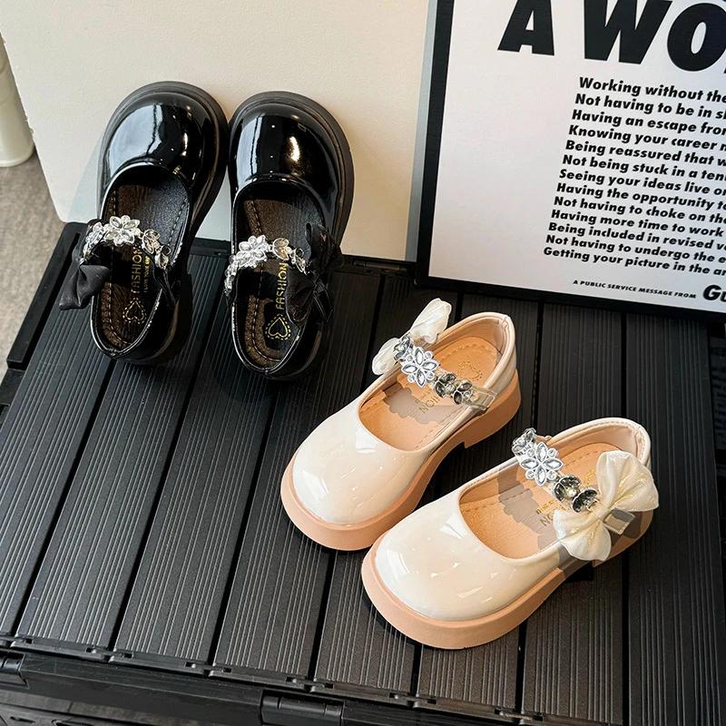 Sweet and Cute Leather Shoes for Girls Elegant Appliques Bow-knot Princess Wedding Party Shoe Child School Birthday Shoes I05208
