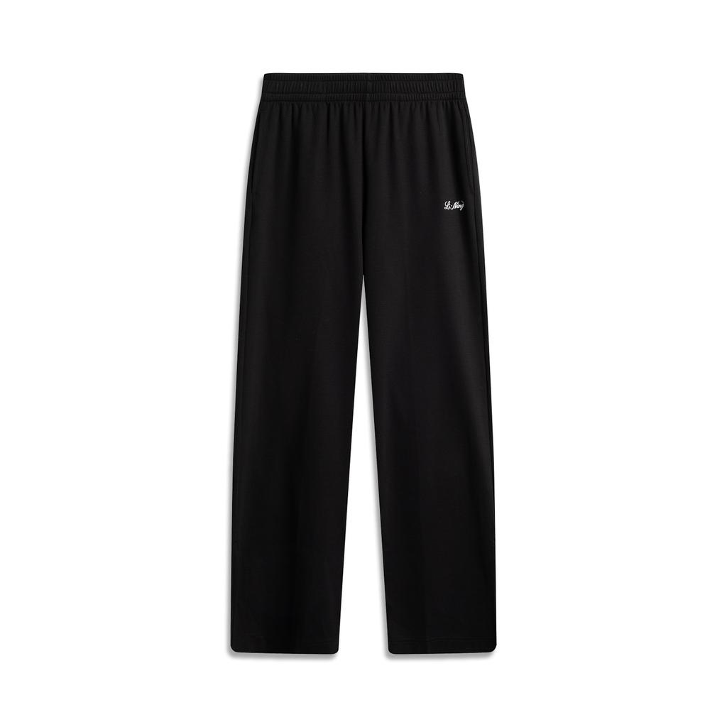 Li-Ning Comfortable Casual Breathable Simple Versatile Straight Leg Mid Rise Knitted Sports Pants Women bottoms Black AKLV348-3
