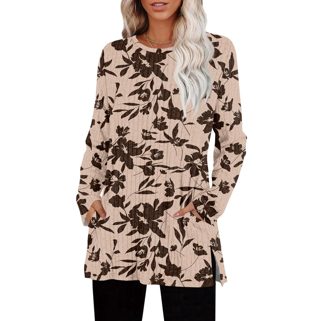 Damegensere Rund hals Langermet Skjorter Med Lommer Høstantrekk Mote Vinterklær Sideslisse