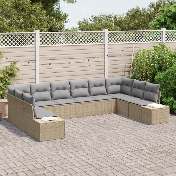 VidaXL Canapé de jardin de 10 pièces avec coussins Beige Poly Rotin 3347240