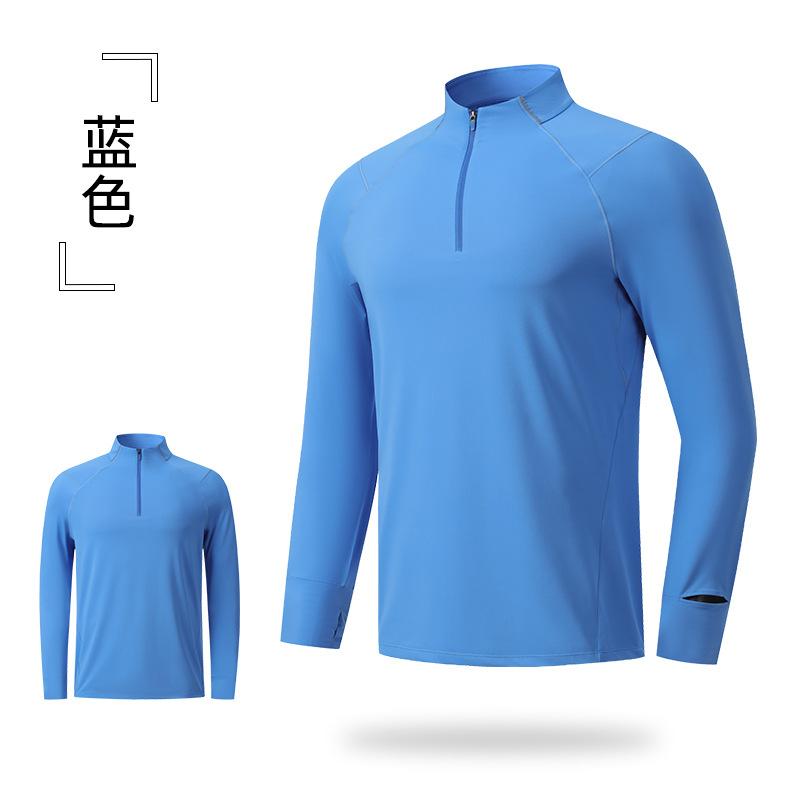 

Мужская футболка весна-осень, быстросохнущая, влагоотводящая, для тренировок, фитнеса, спорта, бега, с длинным рукавом, с застежкой-молнией на половину длины XXL синий