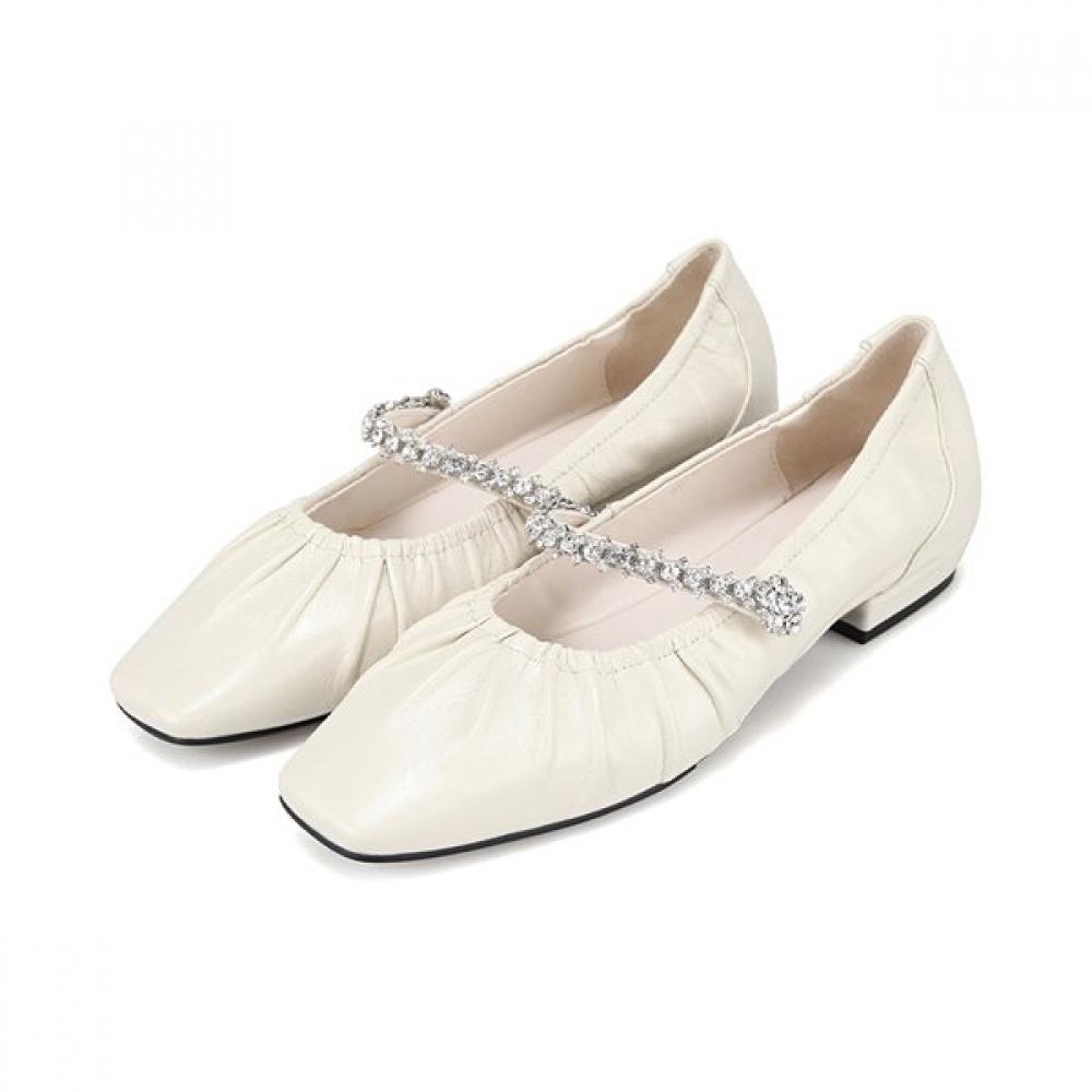 Barbara Leather Shirring Jewel Mary Jane Women Pumps 2cm Bbj119iv 225mm