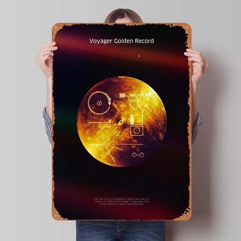 Voyager 1 Zlatá deska Kovové cedule Vesmírné plakáty Dekorace do domácnosti Plechový cedule Tabulka pro výzdobu nástěnného umění Dekorace herního pokoje