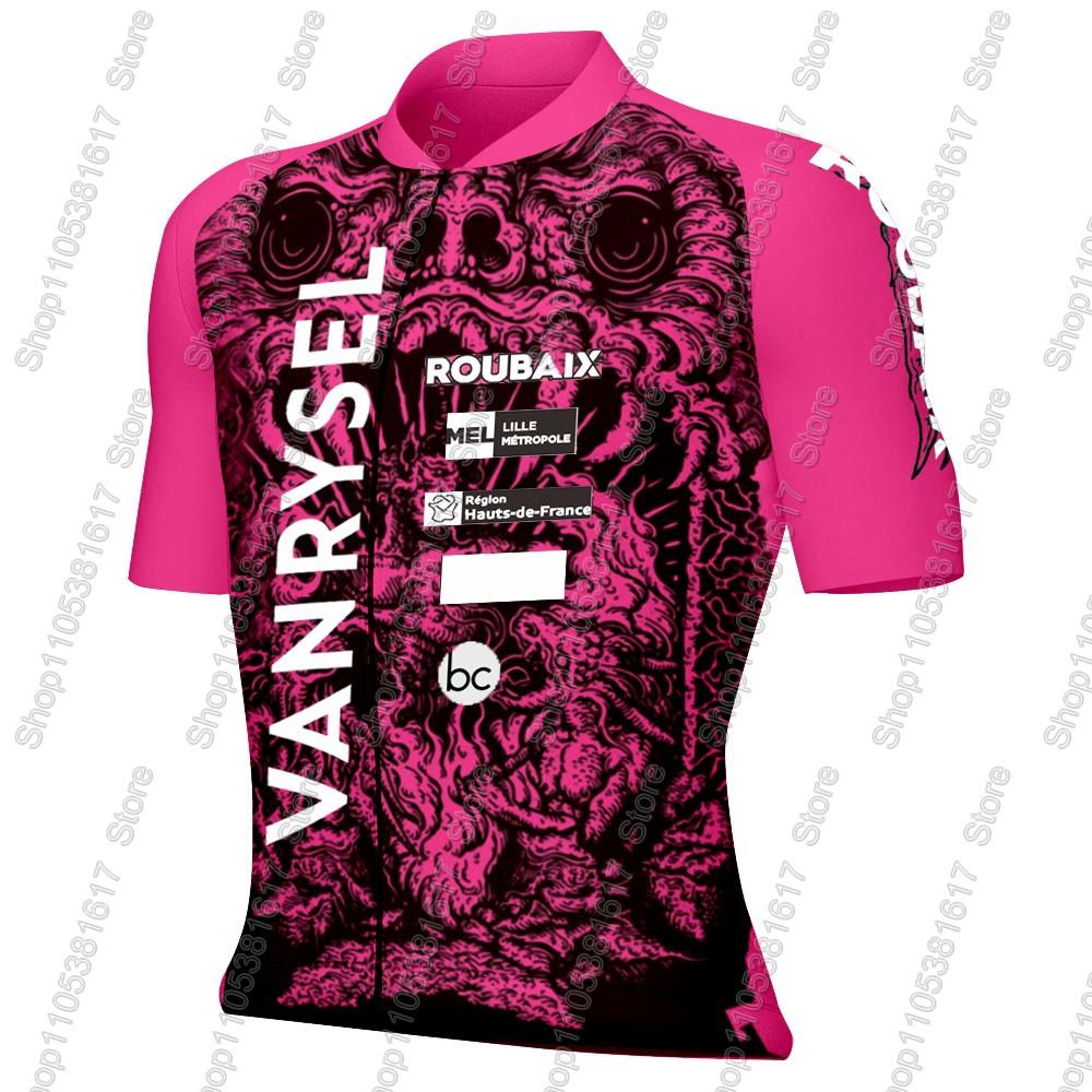 Van Rysel - Roubaix Radtrikot Set Frankreich Herren Kurzarm Rosa Kleidung Rennrad Trikots Anzug MTB Shorts Trägerhosen Kleidung XXS