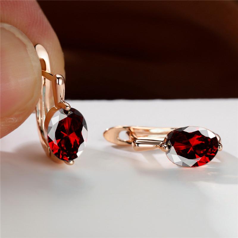 Oval Royal Blue Green White Red Stone Hoop Earrings For Women Champagne Gold Color Wedding Ear Buckle MOM Birthday Party Jewelry