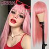 XINRAN Lange gerade weinrote Perücke mit Pony, synthetische Perücken für Frauen, hitzebeständiges Naturhaar für die tägliche Halloween-Cosplay-Party