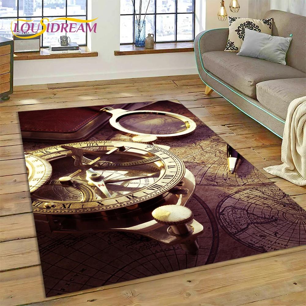 3D Ancient Nautical Chart World Map Compass Carpet Rug for Bedroom Living Room Sofa Decoration,Child Game Large Decor Floor Mat