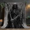 Grim Reaper Skeleton Dark Fantasy Fleece Blanket Horror Theme Soft Warm Throw Blanket for Halloween Fans Bedroom Decor Gift
