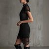New European and American Style Black Sheer Lace Patchwork Dress, Slimming High-slit Short Skirt with Lace