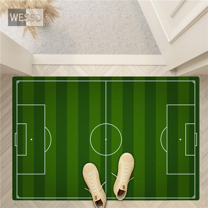 Green Football Rug For Boys 3D Football Field Kids Bedroom Carpet Soft Bedside Mat Cute Bathroom Mat Kawaii Toilet Mat Doormat