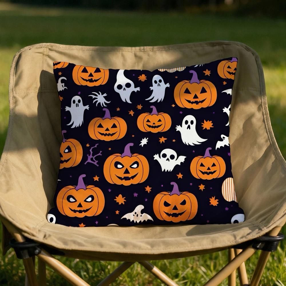 Cute Halloween Scary Pumpkin Cushion Cover Soft Reversible  Durable Pillow Cover  MultiScene Use for Home  Car Daily Comfort