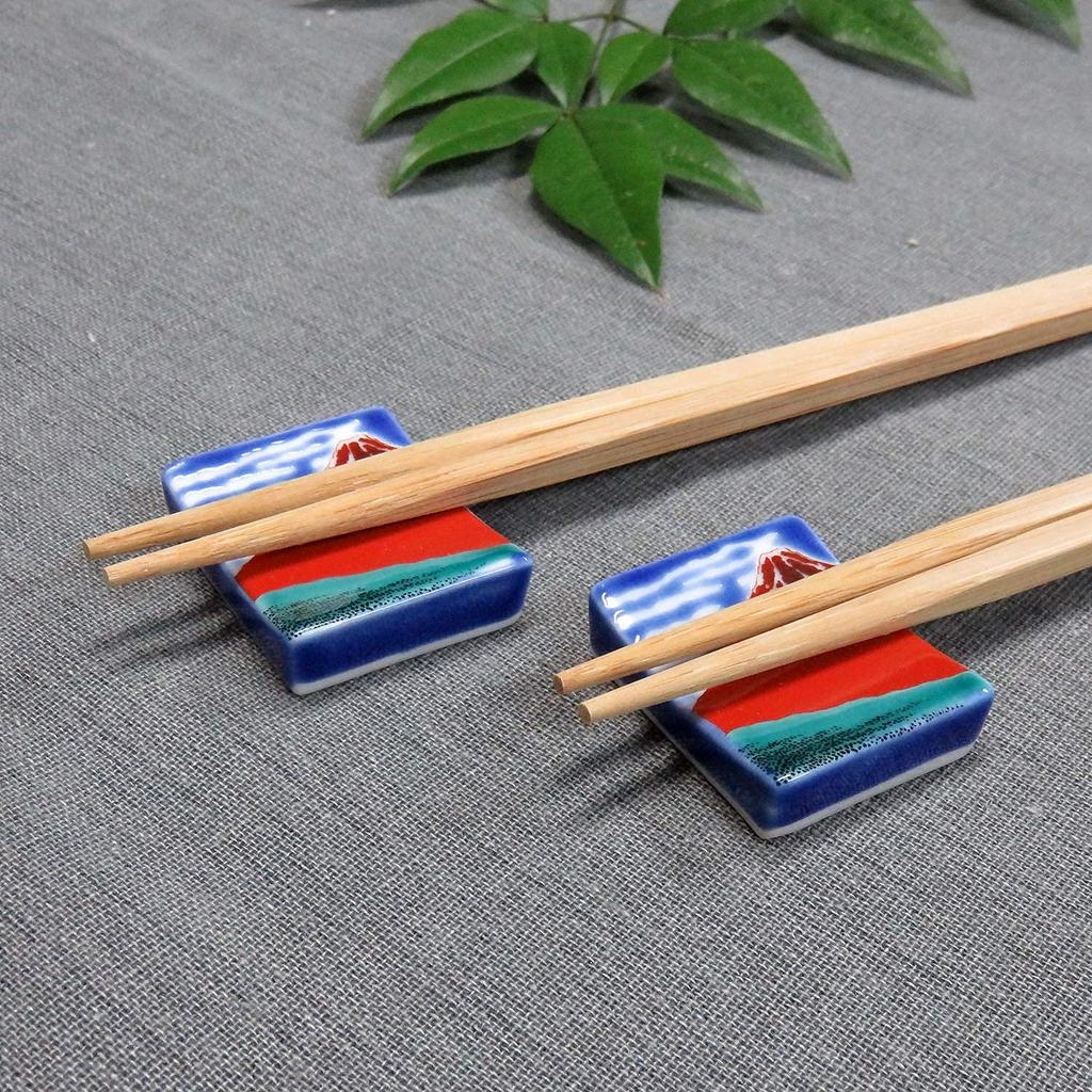 Stylish Kutani Ware Chopstick Pair Hokusai Red Fuji Ceramic Cutlery Made In Japan Rests, Set, Design, Rest,