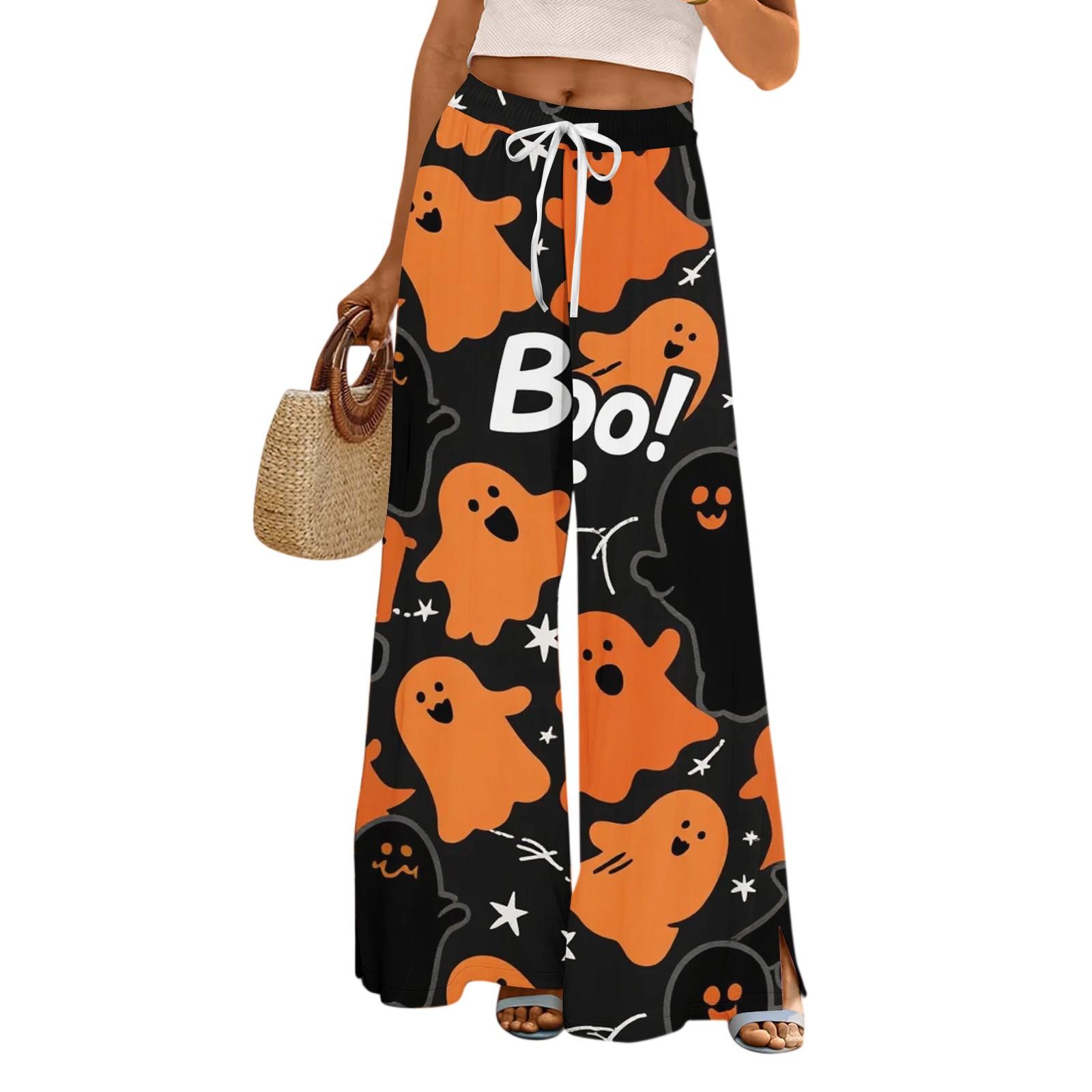

Женские брюки с широкими штанинами с принтом на Хэллоуин, с карманами, с высокой талией, на кулиске, свободные, повседневные XXL чёрный