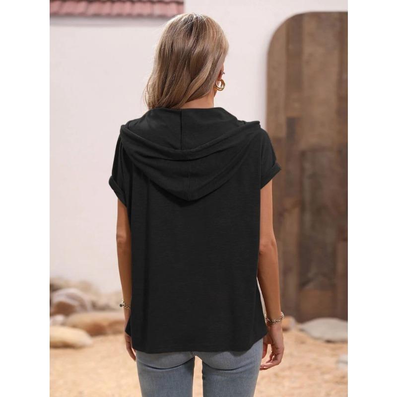 Summer Short Sleeved Hooded Women T-shirt New Loose Buttons Casual Simple T Shirt Female Plus Size Tops Women's Clothing 3267