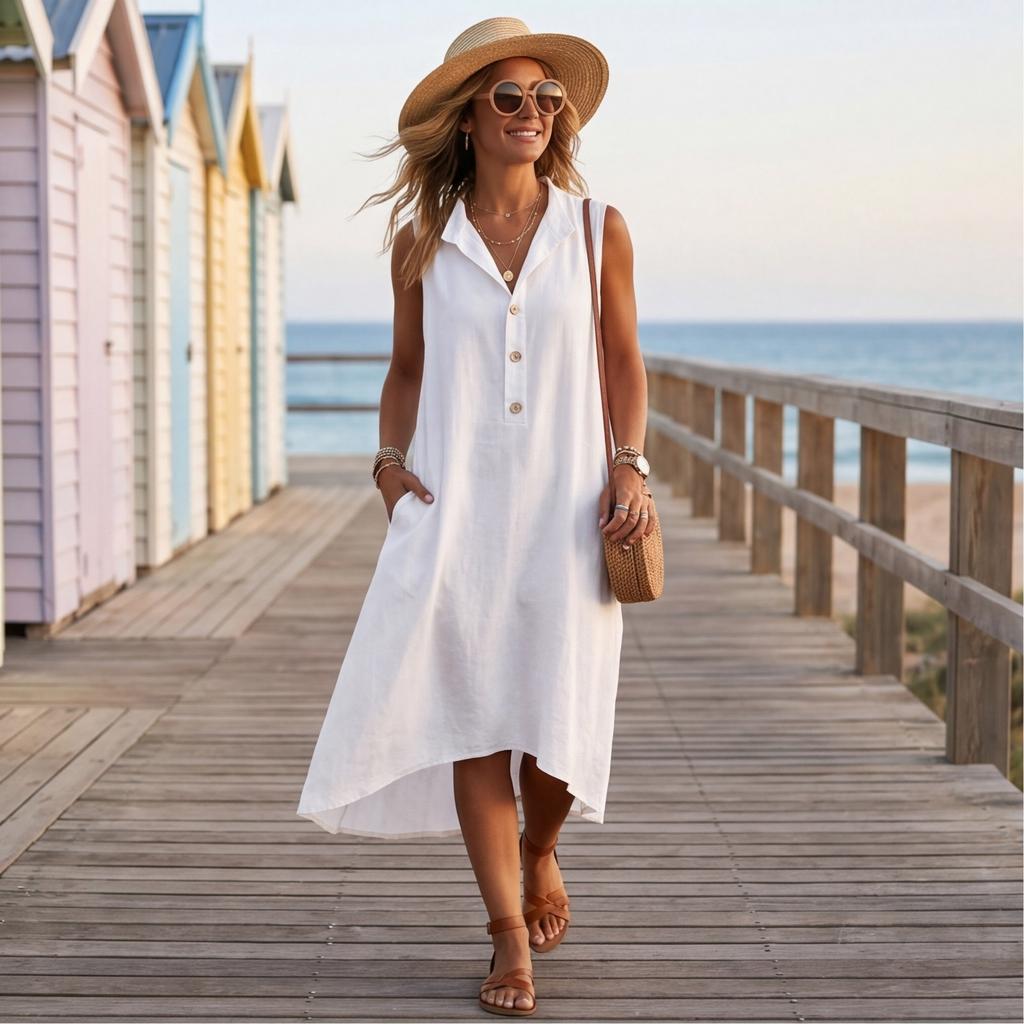 Women's  Casual Loose Linen-Cotton Sleeveless Dress