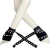 1pair Women Punk Mittens Rivet Ribbons Streetwear Sleeves Half Finger Sleeve for Riding and Music Festivals