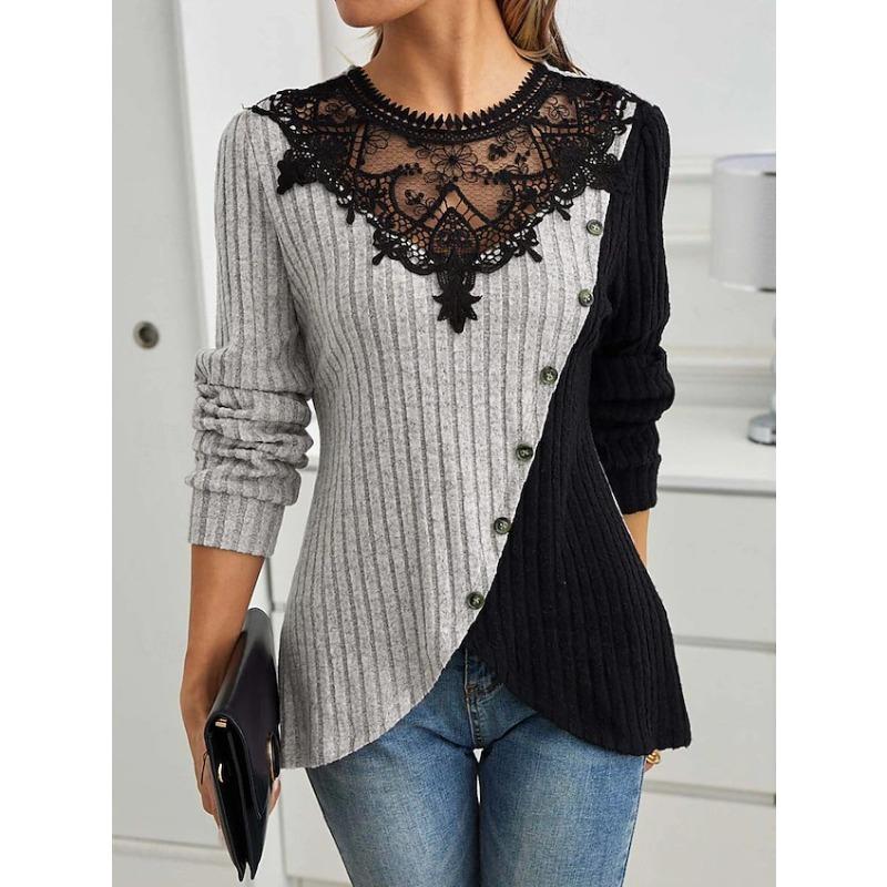 

QICED Women s Fashion Casual Autumn Winter Long Sleeve O Neck Blouses & Shirts S светло-серый
