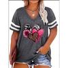 2024 Plus Size Spring/Summer New Love Print Casual Fashion Women's V-Neck Short-Sleeved Loose T-Shirt