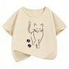 Cute Cat with Paw Kids Tshirts Summer Short Sleeve Tees Cartoon Boys Girls Clothes Kawaii Kitten Tops Y2K Children T-shirt
