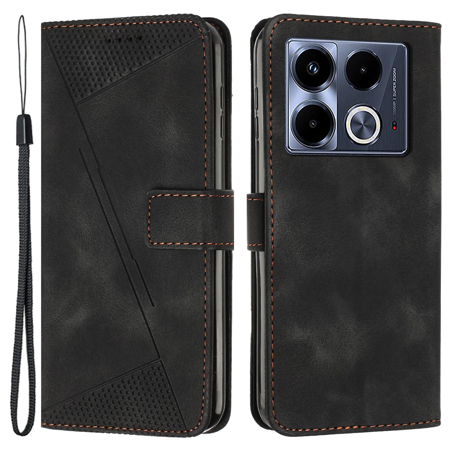 

For Infinix Note 40 5G Case Triangle Imprinted Leather Card Slots Phone Cover Magnetic Clasp Black