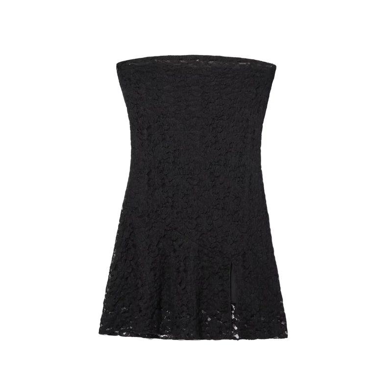 

Super Spicy Beautiful Wear French style Sexy Gyaru Tube Top Short dress Lace Jacquard Split Slim fit Slimming Dress Black Strapless Skirt L