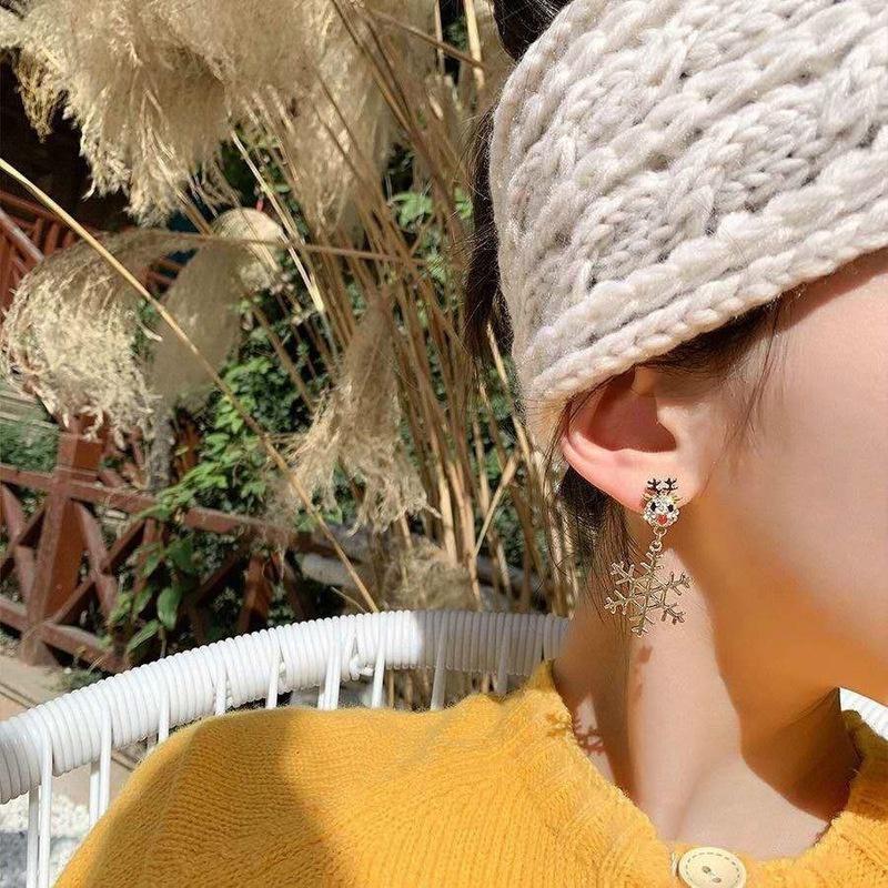 Christmas Crystall Elk Antlers Imitation Pearls Stud Earrings Animal Deer Earring for Girls Jewelry Gifts Accessories for Women