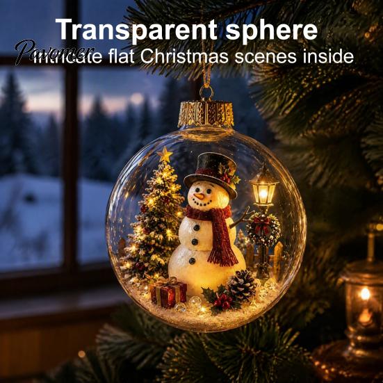 Illuminated Hanging Spheres Lighted Christmas Ornament with Warm LED Lights, Retro Metal Cap Decorative Decor for Tree Transparent Ball Holiday