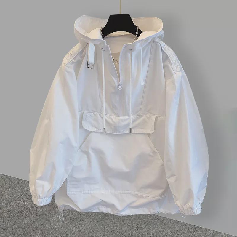 Trendy Unisex Patchwork Windbreaker: Stylish Loose Hooded Jacket for Couples