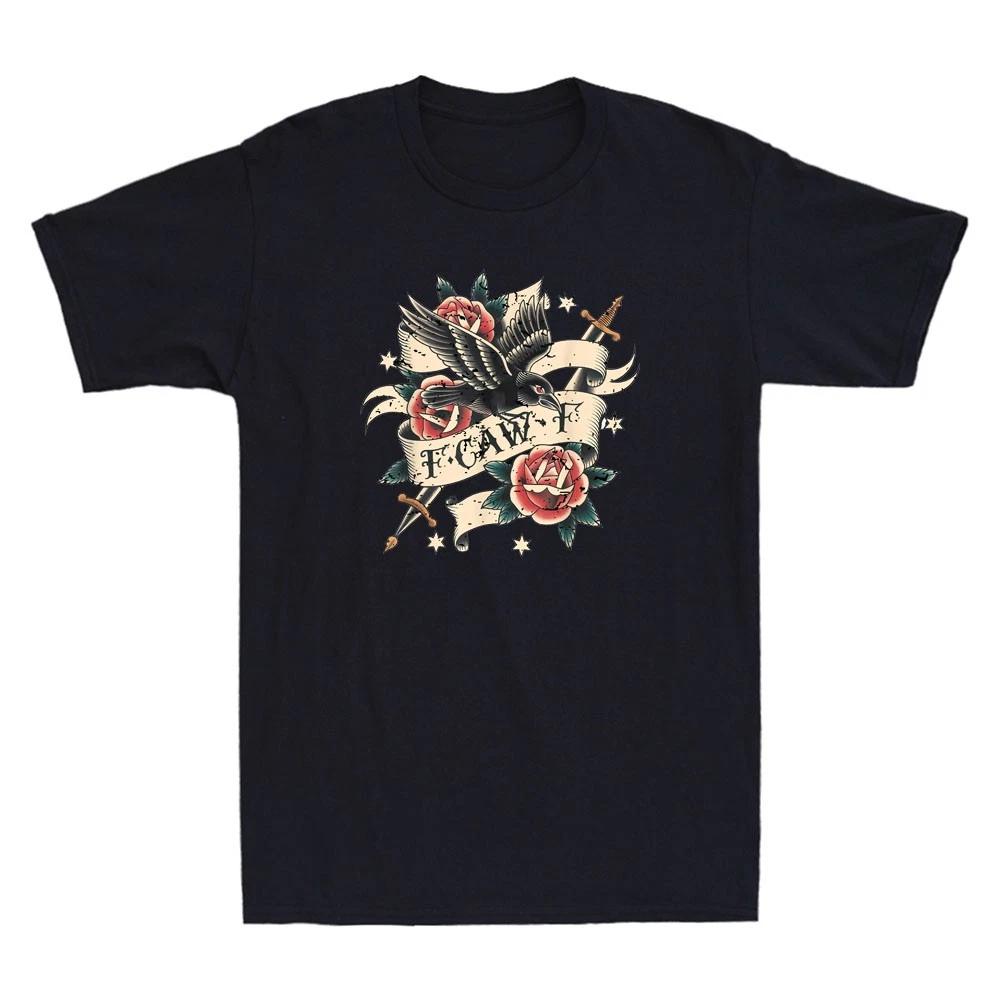 F-Caw-F Funny Black Crow Raven Gothic Bird With Flower Graphic Vintage T-Shirt L