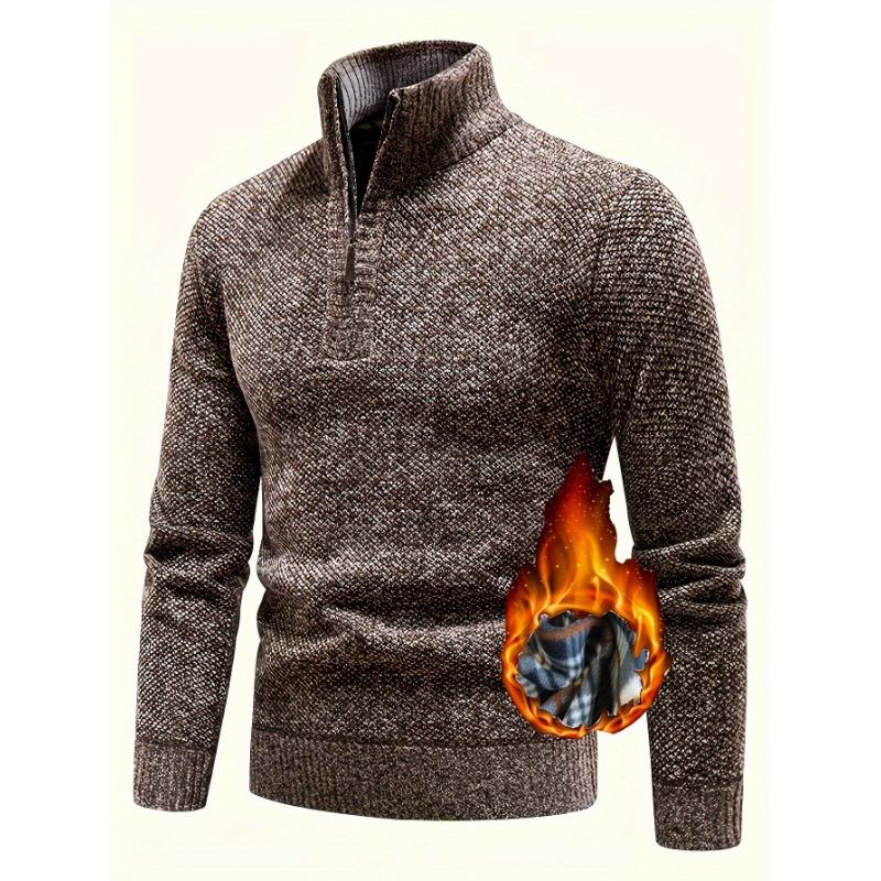 Men S Fleece Lined Half Zip Stand Collar Slim Fit Knit Sweater