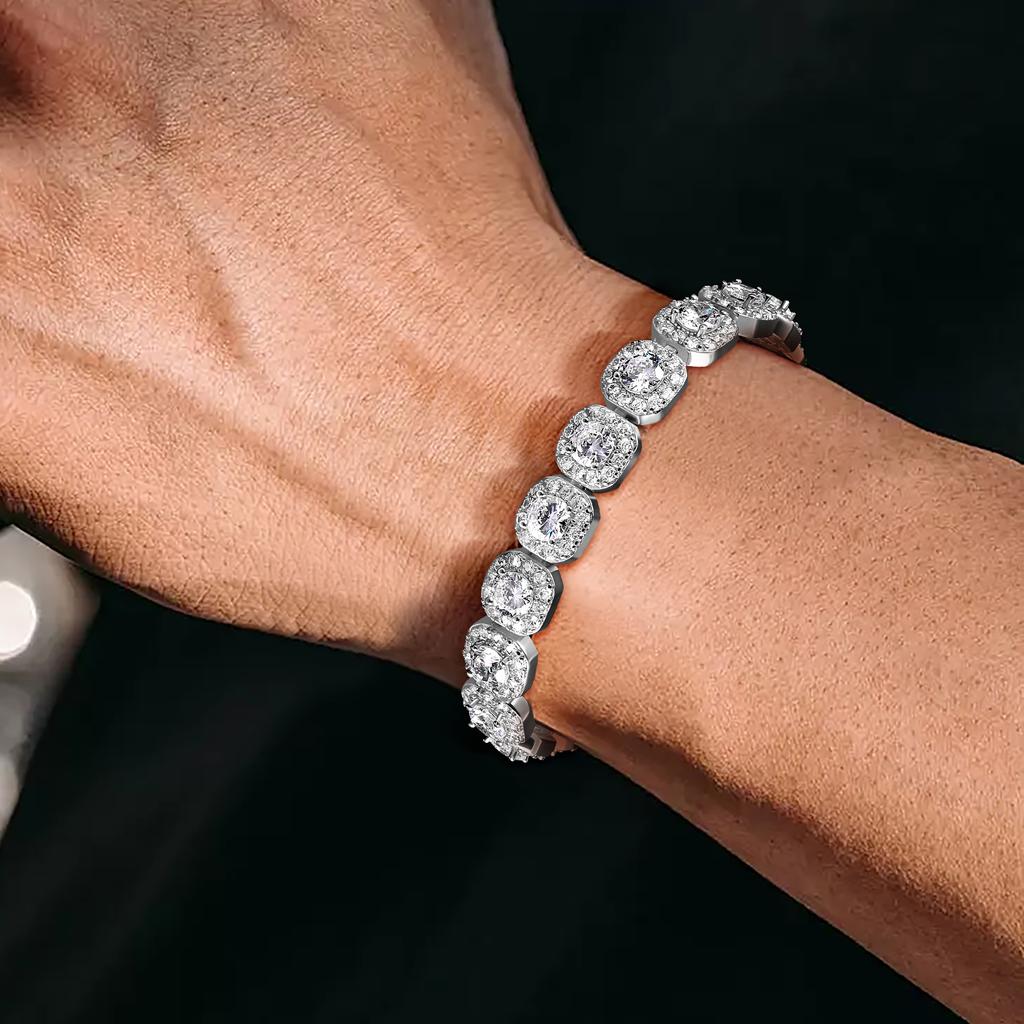 HipHop 12mm Wide Brass Gold Plated Rock Sugar Chain Zircon Tennis Bracelet Cross-Border Cuban Style Men Trendy Bangles