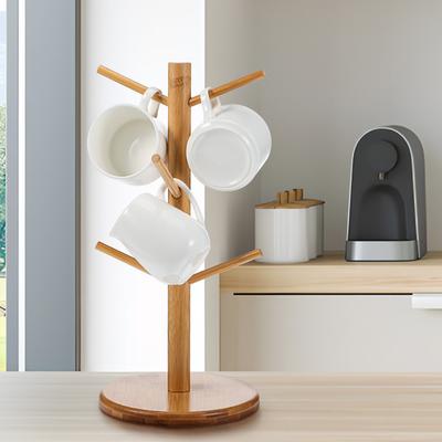 Bamboo Wood Tree Holder, Coffee Tea Cup Organizer Rack, Countertop Mug Drying Stand, Kitchen Storage Shelf, Mug Holder