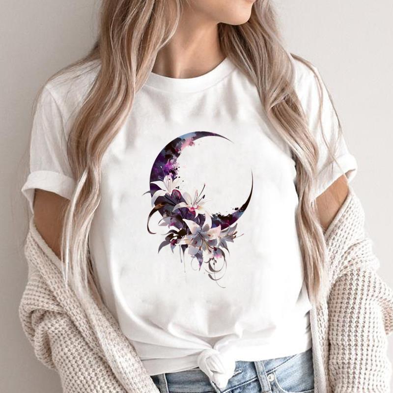 (Asian Size) O-neck Short Sleeve T-shirts Print Casual Top T trend flower style Graphic Tee Fashion Female Women's Clothing