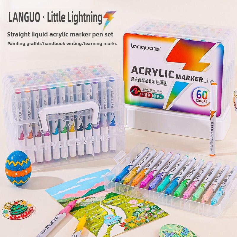 LANGUO 60/24 Colors Lightning Liquid Acrylic Marker Pens with Soft Tips Flow Smart Ink Control Art School Supplies Stationery