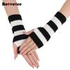 Botvotee Stripe Arm Warmers Sleeves for Women Y2k Accessories Cold Resistance Warm Winter Knit Fingerless Gloves Free Shipping