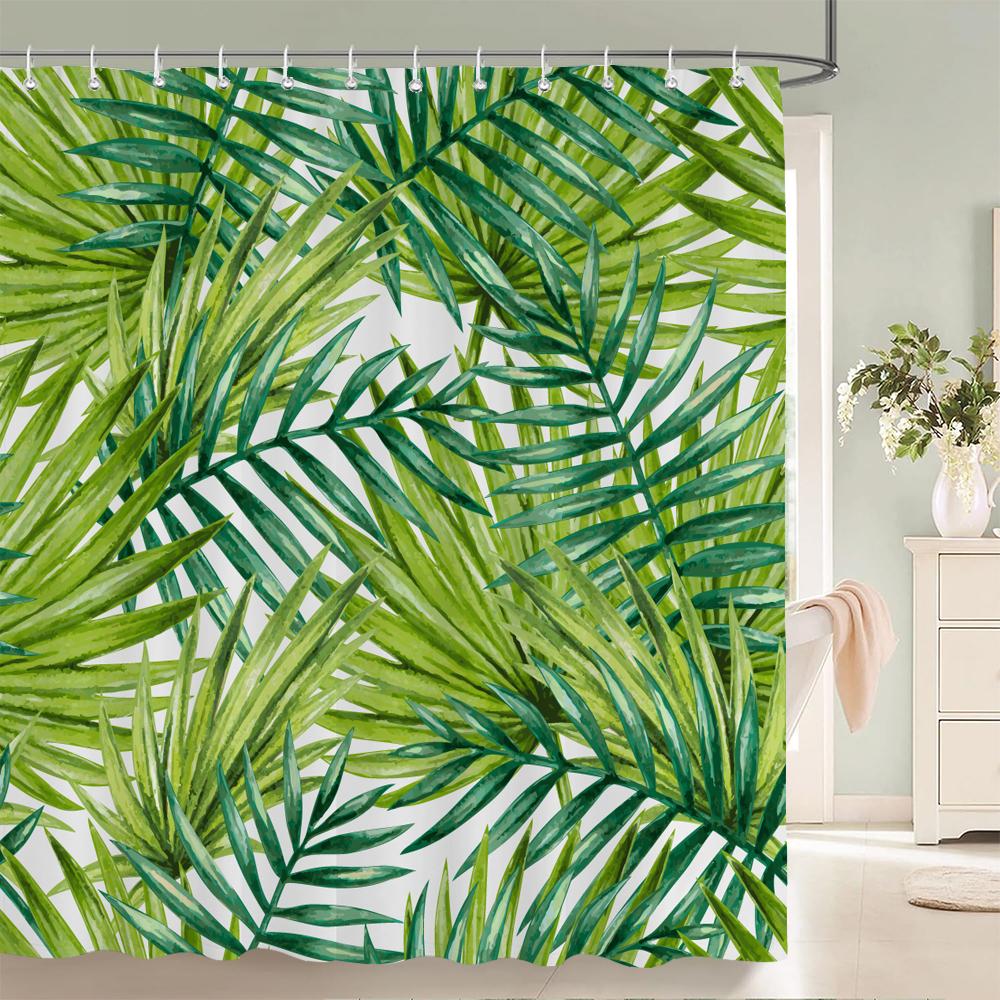 Tropical Plant Green Leaves Shower Curtain Bathroom Curtains With Hooks Monstera Palm Trees Waterproof Fabric Bathtub Decor